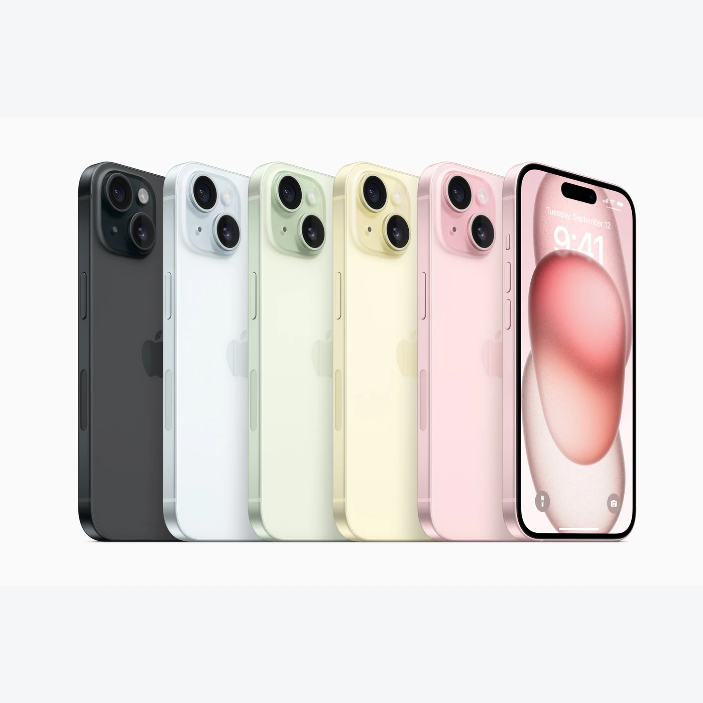 Vista posterior oficial de referencia de la gama iPhone 15; no es inventario de Tecno Express