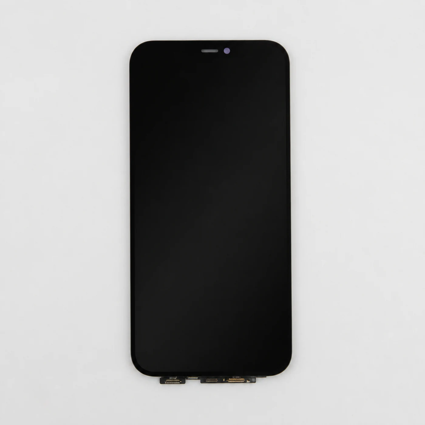 Visual de referencia de una pantalla de repuesto iPhone nueva y sin grietas; no es inventario de Tecno Express